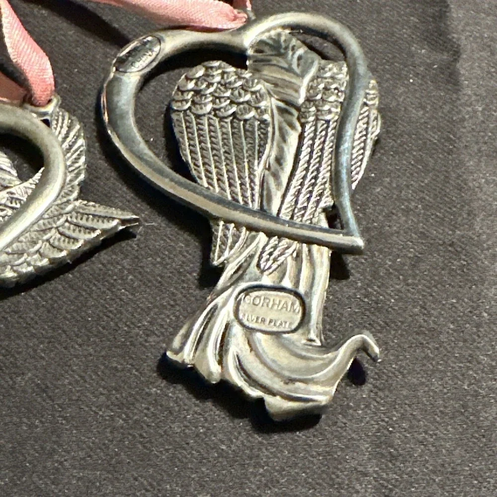 Gorham Christmas Tree Ornaments Lot Set 2‎ Silver Plate Hope Peace Love Angels